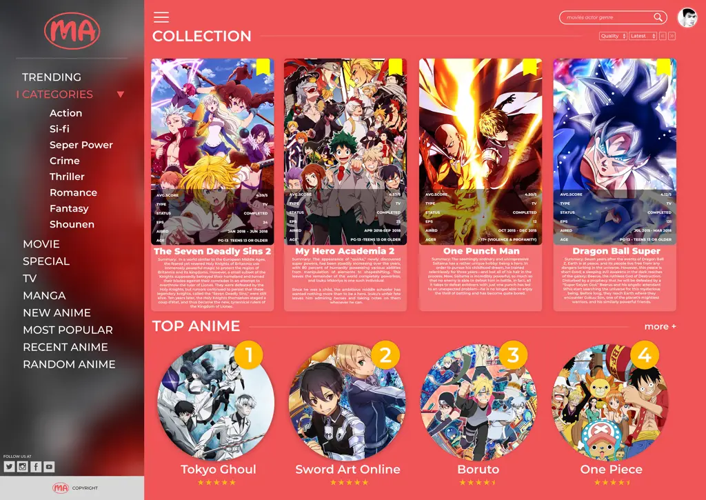 Contoh antarmuka aplikasi nonton anime Antarmuka aplikasi nonton anime