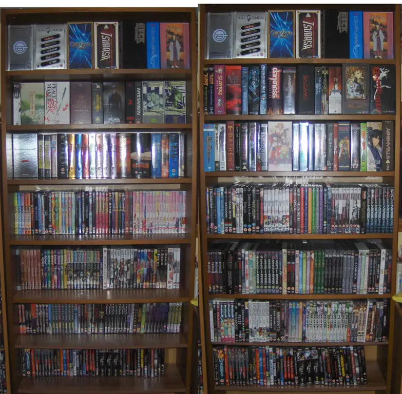 Koleksi Anime Fisik Koleksi DVD anime yang tertata rapi.