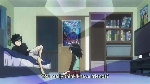 Menikmati Anime Bersama Teman Karakter anime sedang menonton anime bersama-sama