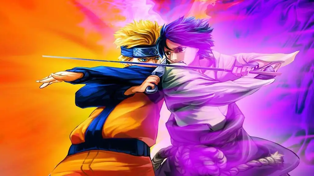 Pertempuran epik antara Naruto dan Sasuke Gambar Naruto dan Sasuke bertarung