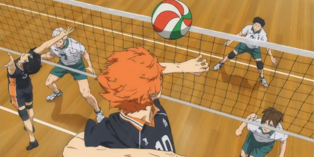 Adegan Pertandingan Voli Adegan aksi dari anime Haikyuu!! yang menampilkan pertandingan voli yang menegangkan