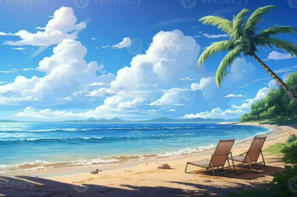 Pemandangan pantai yang indah dalam anime Natural Vacation Latar belakang pantai anime