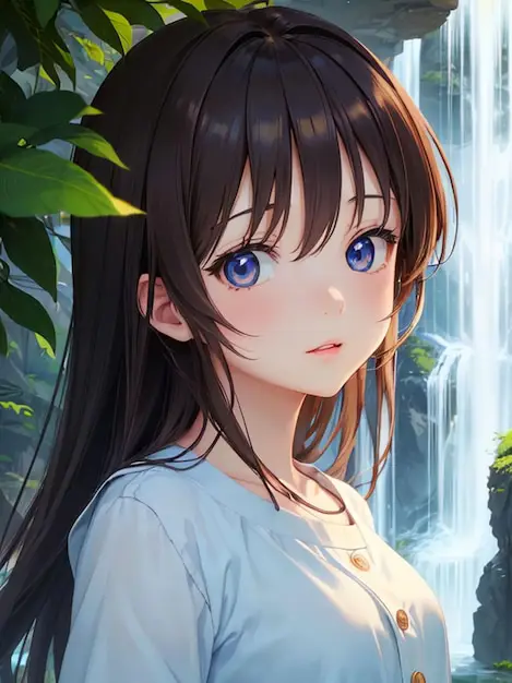 Visual anime yang memukau Karakter anime di latar pemandangan yang indah