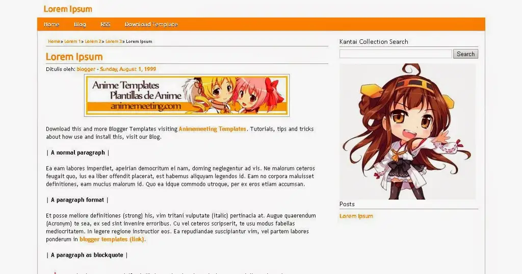Contoh layout yang informatif Layout postingan blog ulasan anime