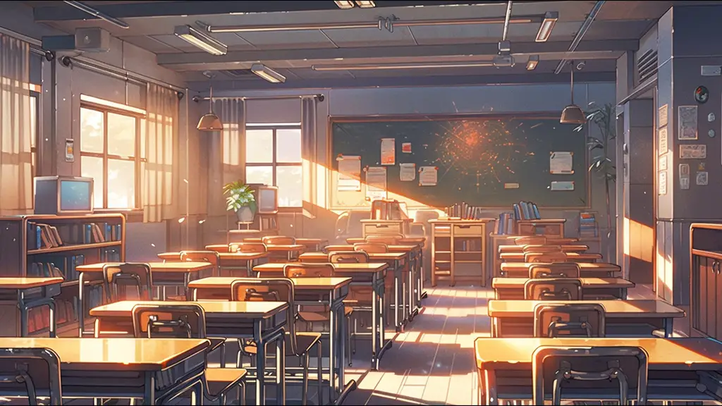 Suasana sekolah dalam anime Danshi Koukosei no Nichijou Gambar latar sekolah anime yang khas