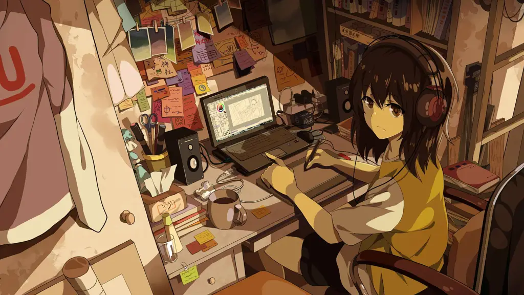 Menikmati Anime dengan Kualitas Full HD Ilustrasi karakter anime menonton anime di laptop