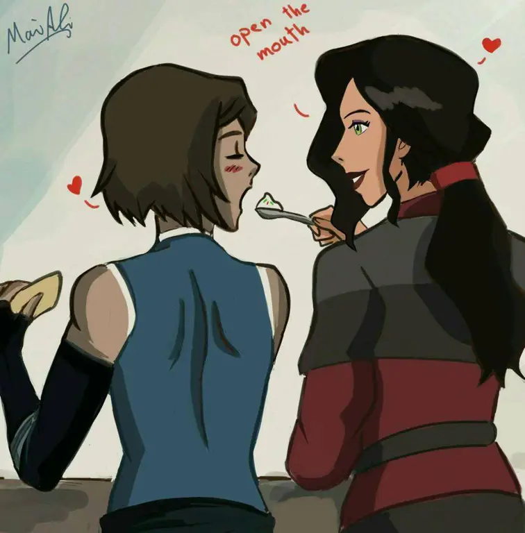 Persahabatan Korra dan Asami Gambar Korra dan Asami bersama.